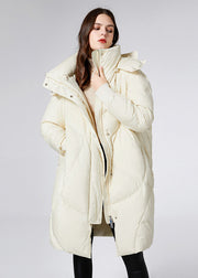Beautiful Beige Stand Collar Hooded Duck Down Jacket In Winter