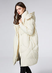 Beautiful Beige Stand Collar Hooded Duck Down Jacket In Winter