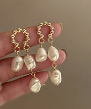 Beautiful Beige Sterling Alloy Silver Pearl Tassel Drop Earrings