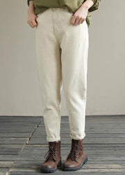 Beautiful Beige Trousers Women's Spring Elastic Waist Fabrics Pant - SooLinen