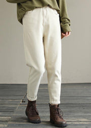 Beautiful Beige Trousers Women's Spring Elastic Waist Fabrics Pant - SooLinen