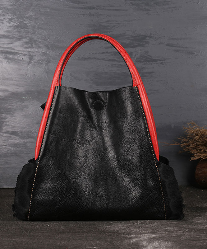 Schöne schwarze asymmetrische Design-Kalbsleder-Satchel-Handtasche