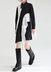 Beautiful Black Asymmetrical Design Patchwork Fall Dresses Long Sleeve