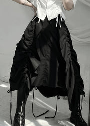 Beautiful Black Asymmetrical Drawstring Low High Design Skirts Fall