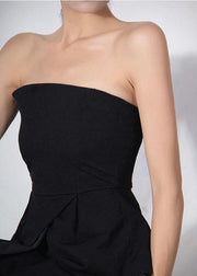 Beautiful Black Cold Shoulder Slash neck asymmetrical design Breast wrapping Cotton Top Summer - SooLinen