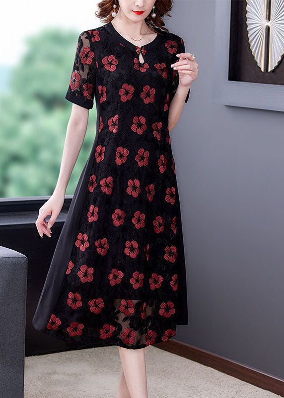 Beautiful Black Embroidered Patchwork Tulle A Line Dress Summer