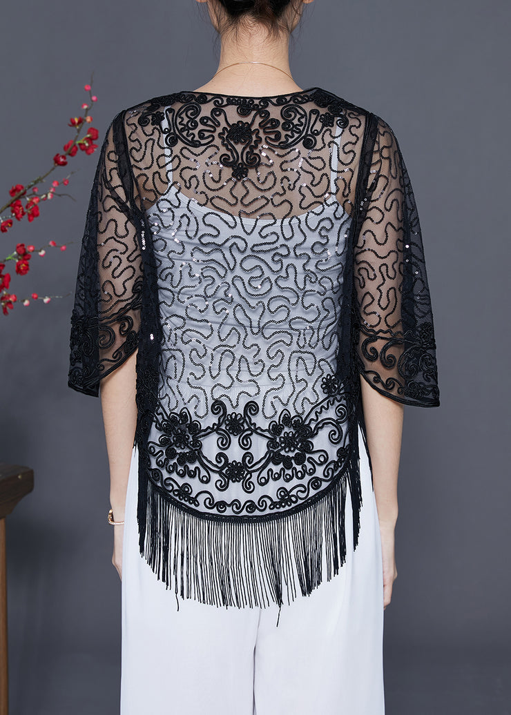 Beautiful Black Embroidered Tulle Cardigans Summer
