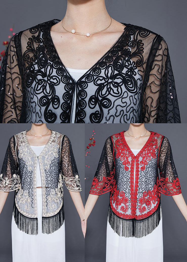 Beautiful Black Embroidered Tulle Cardigans Summer