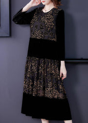 Beautiful Black Embroidered Tulle Patchwork Silk Velour Dresses Spring