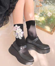 Beautiful Black Floral Holidays Mid Calf Socks
