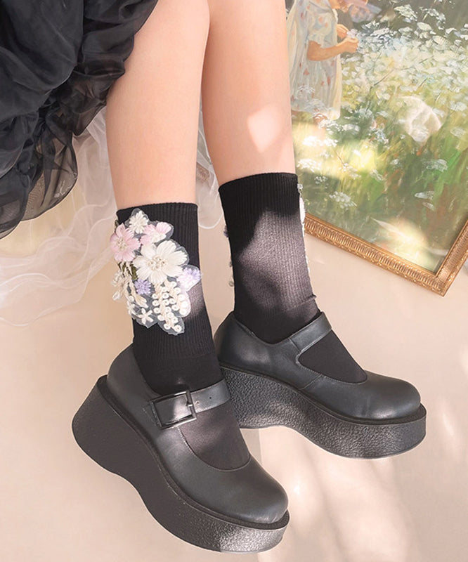 Beautiful Black Floral Holidays Mid Calf Socks