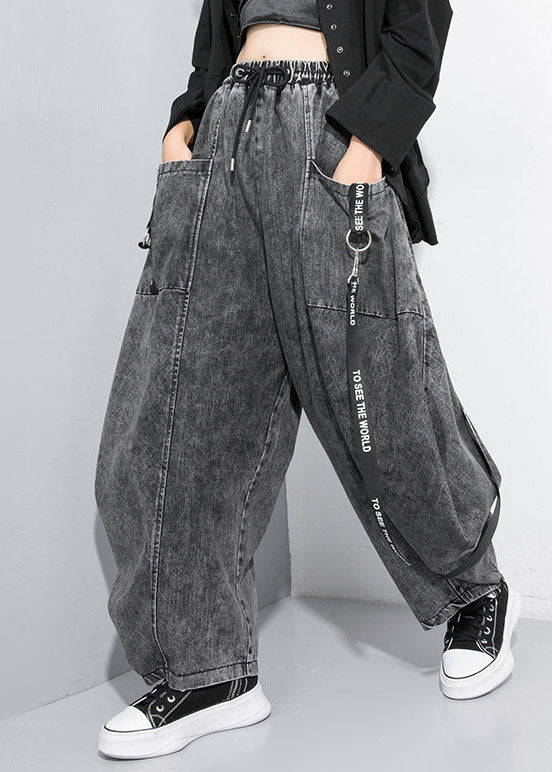 Schöne schwarz-graue Patchwork-Denim-Hosen-Hose im Frühling