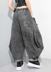 Beautiful Black Grey Cinched Patchwork denim Pants Trousers Spring