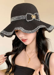 Beautiful Black Hollow Out Bow Knit Bucket Hat