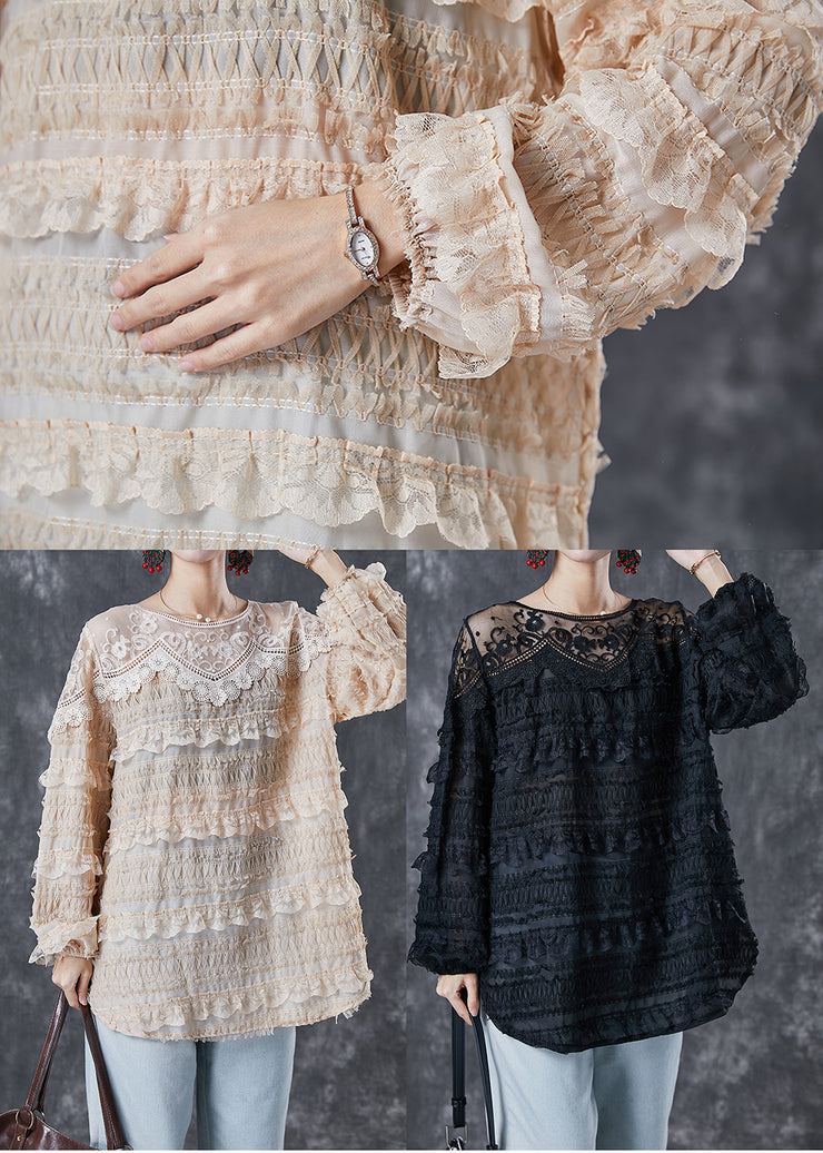 Beautiful Black Hollow Out Patchwork Lace Top Spring
