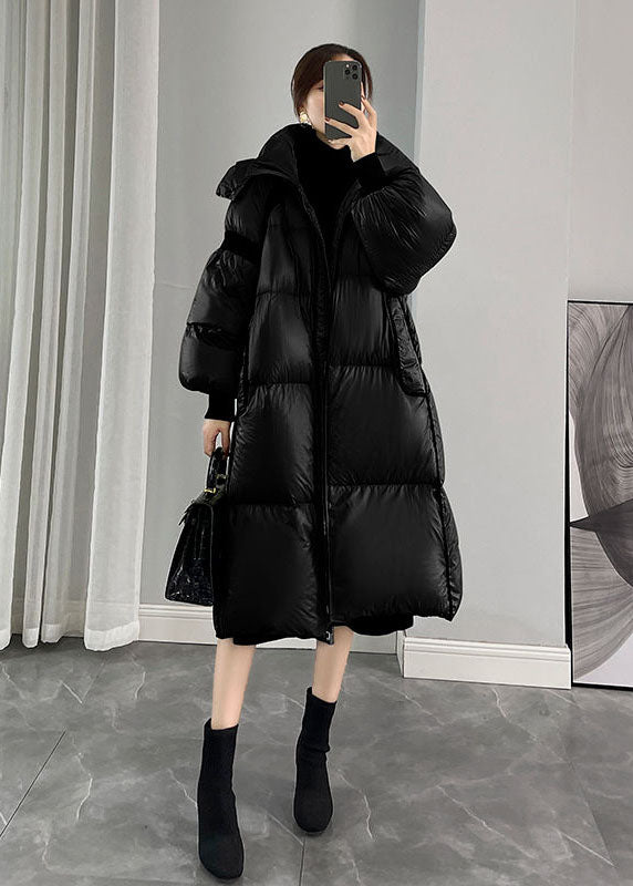 Beautiful Black Hooded Zippered Thick Duck Down Puffers Jackets Winter