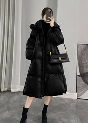 Beautiful Black Hooded Zippered Thick Duck Down Puffers Jackets Winter