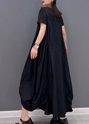 Beautiful Black O-Neck Asymmetrical Pockets Long Dresses Sleeveless