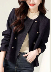 Beautiful Black O Neck Double Breast Patchwork Cotton Coats Fall