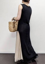 Beautiful Black O Neck Patchwork Tulle Long Dress Sleeveless