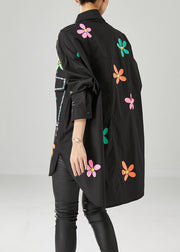 Beautiful Black Oversized Sunflower Sequins Cotton Blouses Fall