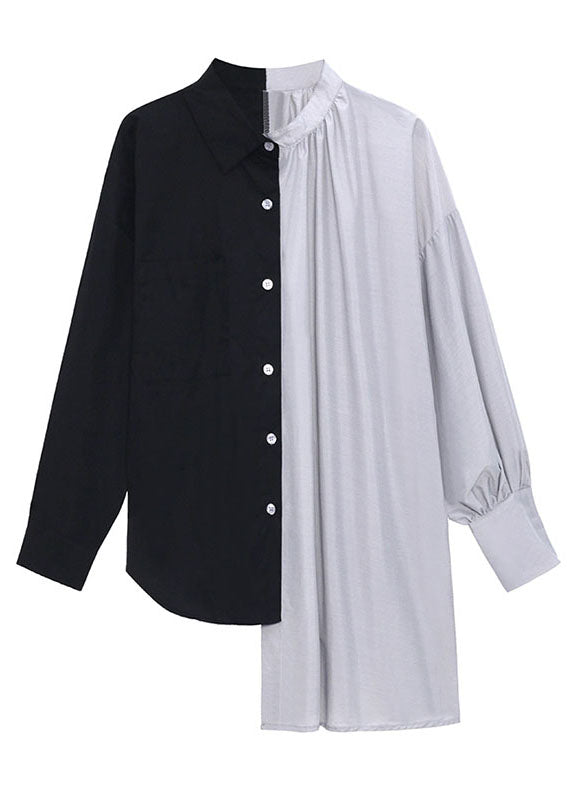 Wunderschönes schwarzes Patchwork-Knopf-Design mit asymmetrischem Herbst-Langarm-Shirt-Oberteil