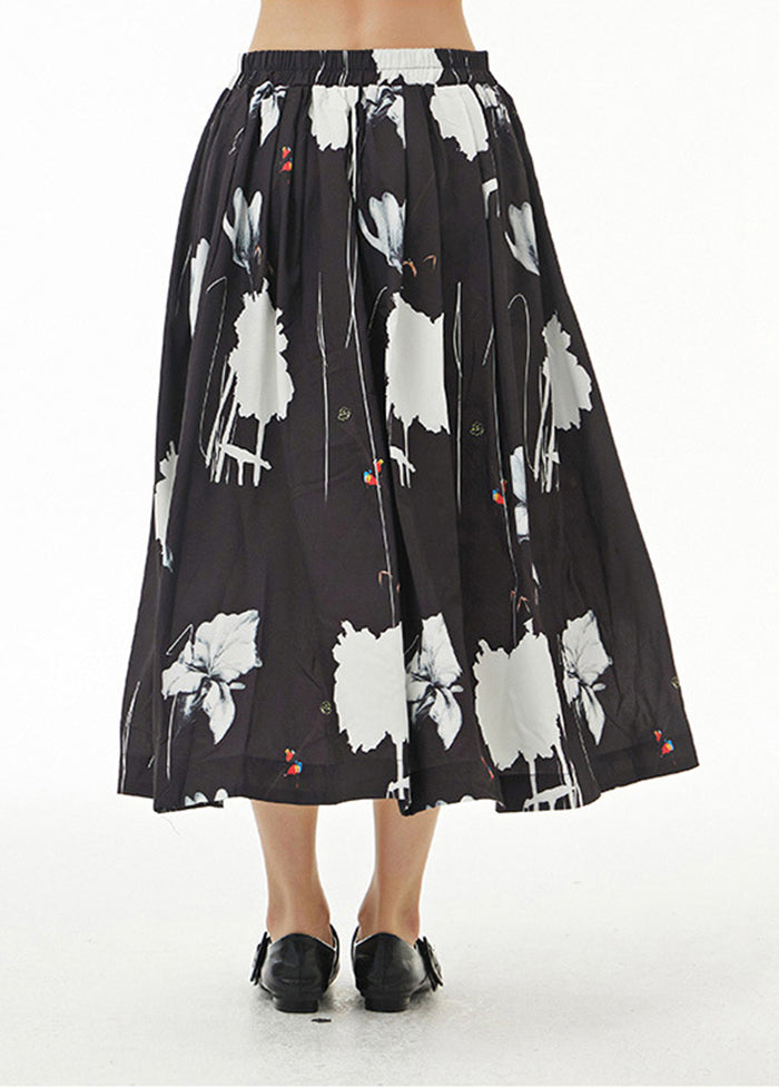 Beautiful Black Print Exra Large Hem Cotton A Line Skirt Summer