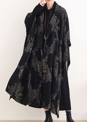 Beautiful Black Print Peter Pan Collar Button Long Trench coats - SooLinen