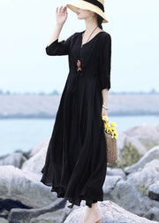 Beautiful Black V Neck Asymmetrical Design Maxi Dresses Summer