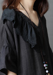 Beautiful Black V Neck asymmetrical design Dress Flare Sleeve