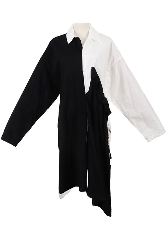 Beautiful Black White Patchwork asymmetrical design Fall Dress Long sleeve