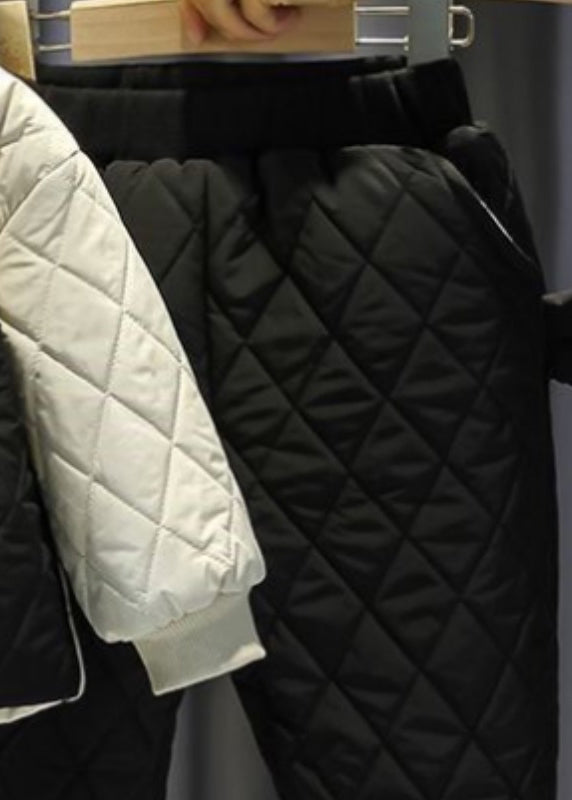 Beautiful Black Zippered Patchwork Warm Fleece Boys Girls Two Piece Set Winter