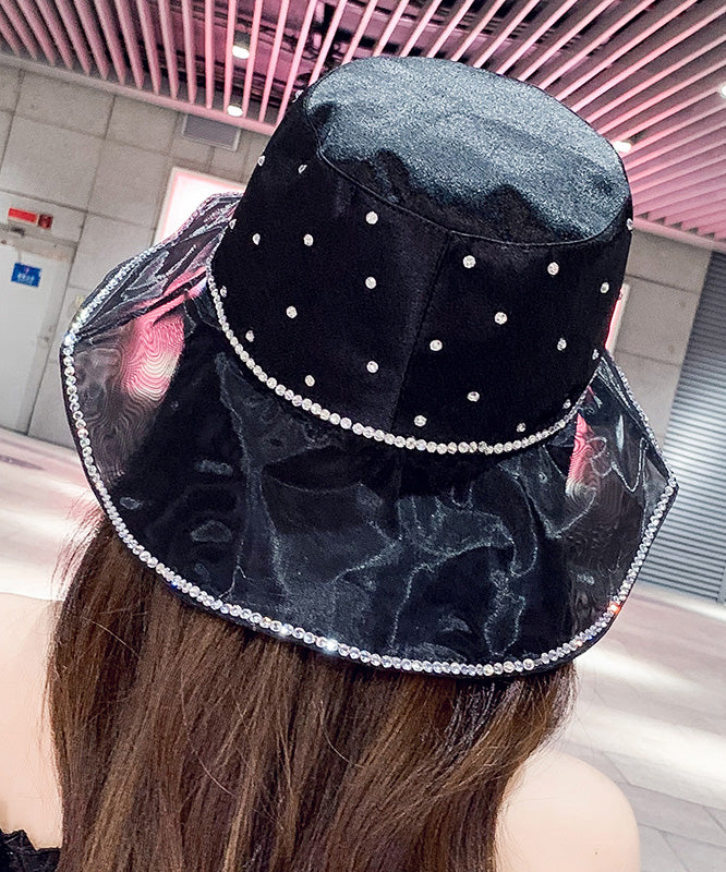 Beautiful Black Zircon Satin Floppy Sun Hat