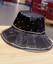 Beautiful Black Zircon Satin Floppy Sun Hat