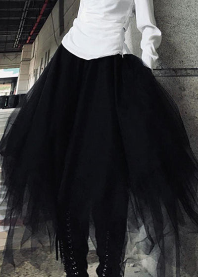Beautiful Black asymmetrical design Patchwork Skirts Summer - SooLinen
