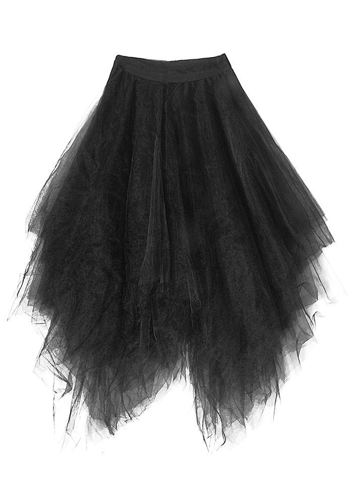 Beautiful Black asymmetrical design Patchwork Skirts Summer - SooLinen