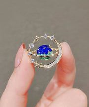 Beautiful Blue Alloy Zircon Planet Brooches