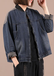 Schöner blauer Jeans-Reißverschlusstaschen-Herbst-Mantel mit langen Ärmeln