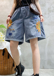 Beautiful Blue Embroidered denim shorts Summer
