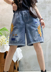 Beautiful Blue Embroidered denim shorts Summer