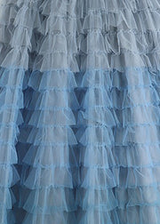 Schöne blaue hohe Taille Patchwork Tüll A-Linie Röcke Sommer