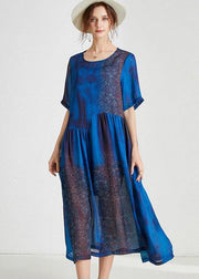 Beautiful Blue O-Neck Patchwork Summer Dresses Half Sleeve - SooLinen