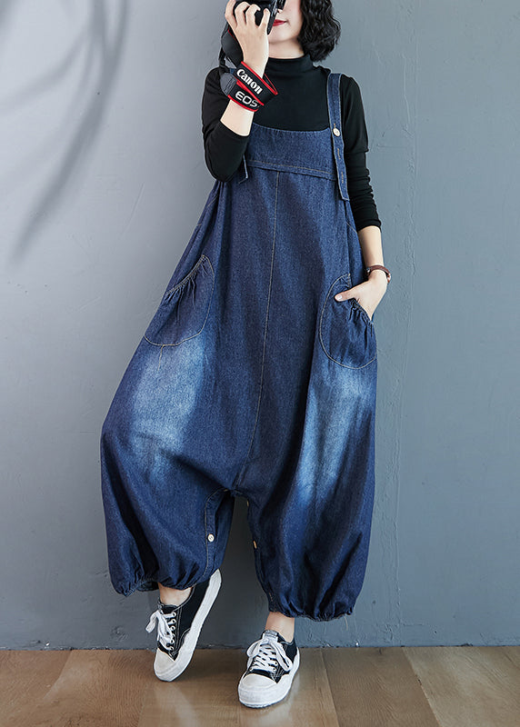 Beautiful Blue Oversized Pockets Denim Overalls Jumpsuit Summer