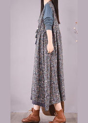 Beautiful Blue Patchwork Print Dresses O Neck Lace Robe Spring Dresses - SooLinen