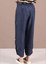 Beautiful Blue Pockets Denim Harem Pants - SooLinen