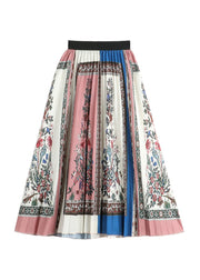 Beautiful Blue Print Wrinkled Elastic Waist Chiffon Skirts Summer