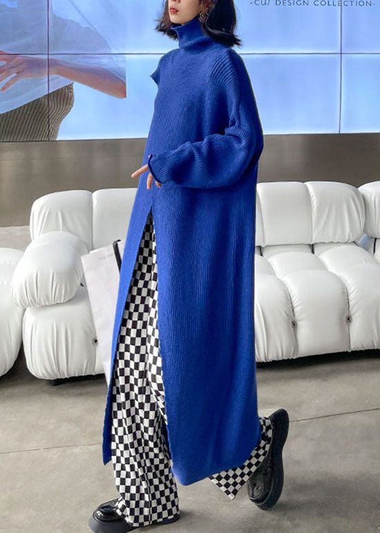 Beautiful Blue asymmetrical design Turtle Neck Knit Holiday Dress Spring