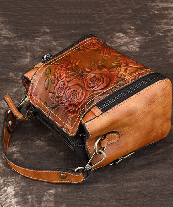 Beautiful Brown Flower Jacquard Calf Leather Tote Handbag