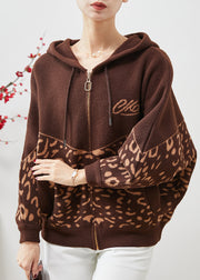 Beautiful Brown Hooded Print Woolen Coat Spring