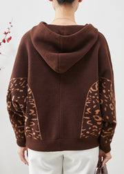 Beautiful Brown Hooded Print Woolen Coat Spring